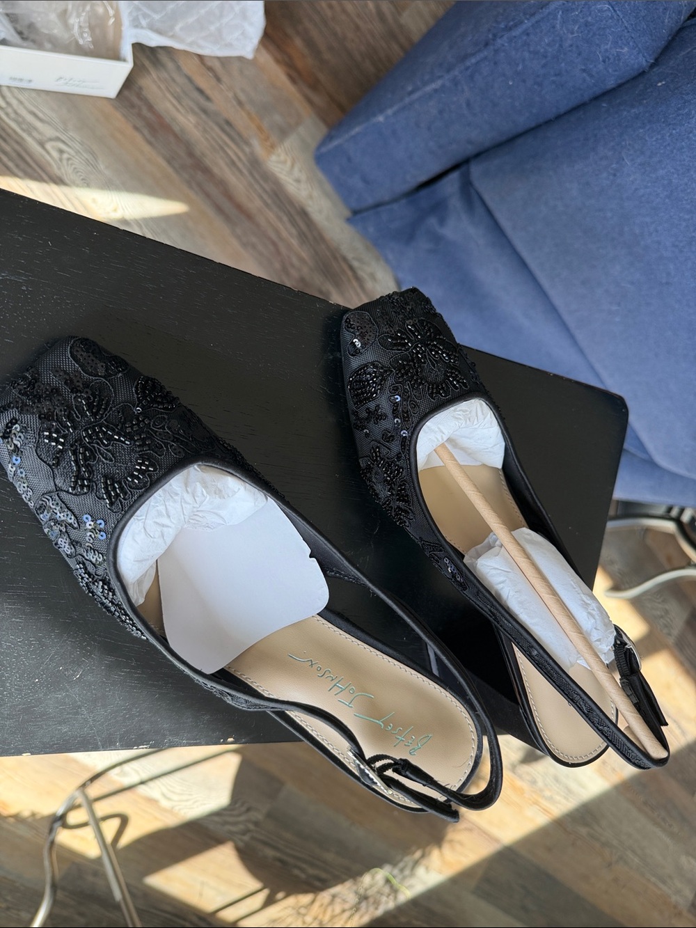 NEW Betsey Johnson Black Embellished Slingback Heels